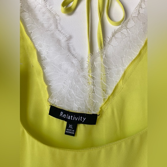 Relativity White Lace Trimmed Flowy Chartreuse Top - Picture 4 of 5
